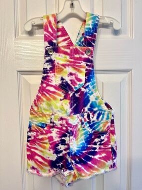 Kids Tie-Dye Short Overalls - Pink, Purple, Blue, Yellow, Green